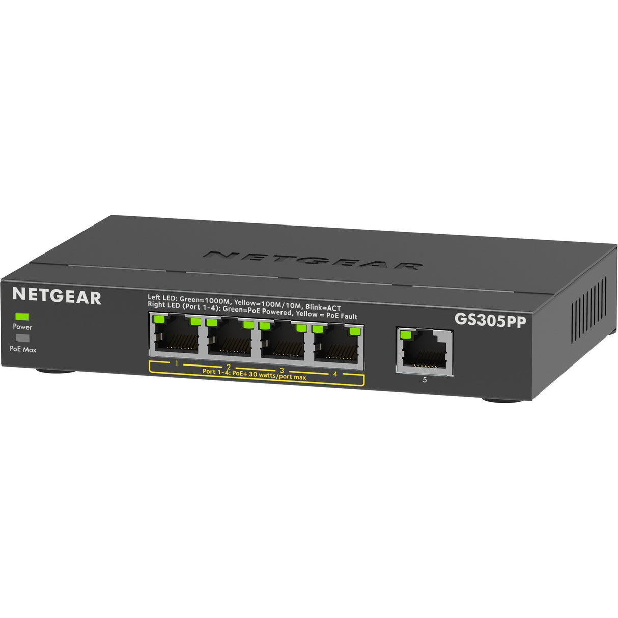 Netgear 5-ports gigabit ethernet poe+ unmanaged switch (gs305pp) (sort)