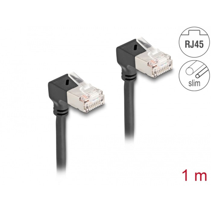 Delock rj45 netværkskabel cat.6a s ftp slim 90° nedad nedad vinklet 1 m kabel (sort)