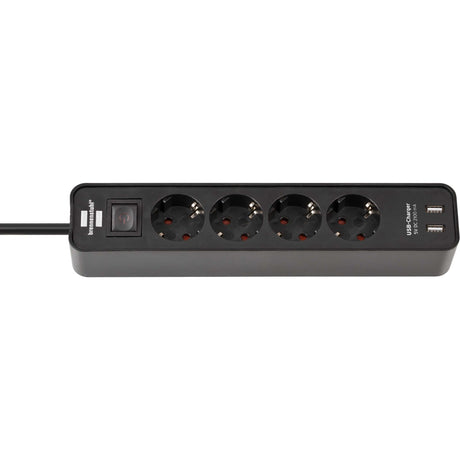 Brennerstuhl ecolor strømskinne 4-vejs med 2 USB-forbindelser (USB-A strømskinne med kontakt og 1,5 m kabel)