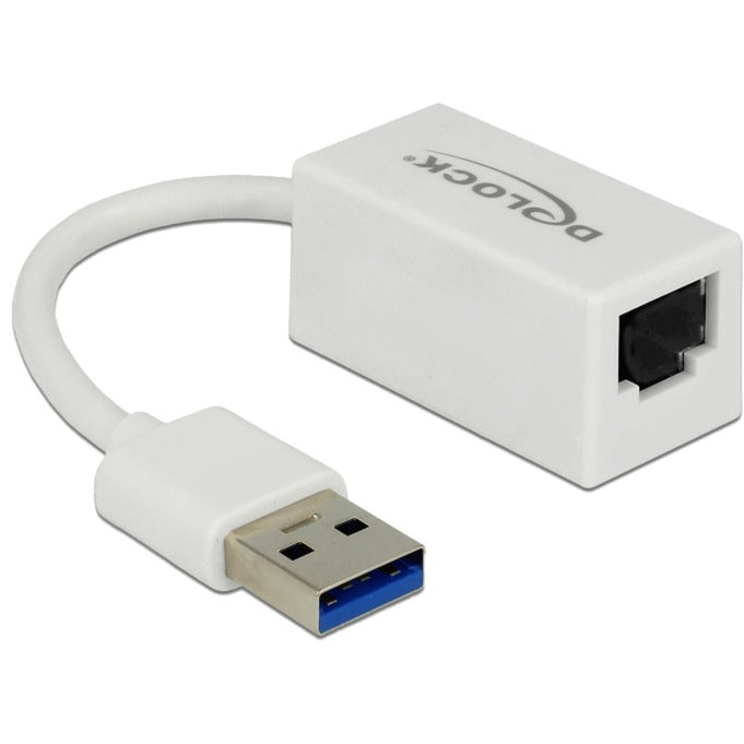 Delock superspeed USB-A (USB 3.1 Gen 1) han > Gigabit LAN 10 100 1000 Mbps kompakt adapter (hvid, 0,127 meter)