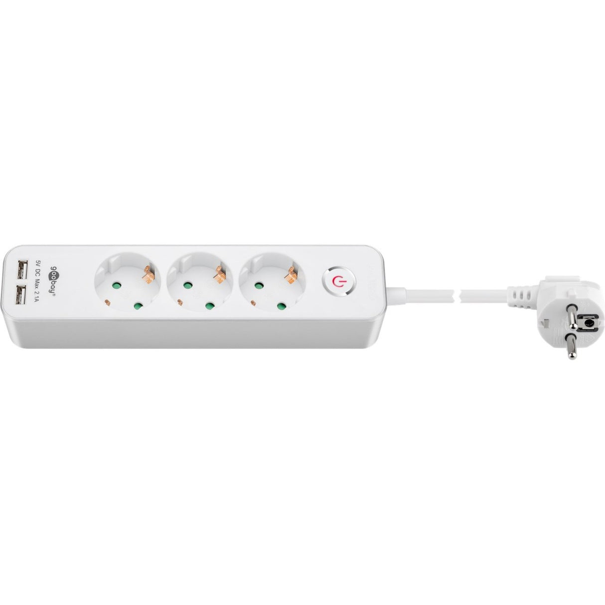 Goobay 3-vejs strømskinne med kontakt og USB strømskinne (hvid, kabel 1,5 meter, 2x USB-A)