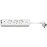 Goobay 3-vejs strømskinne med kontakt og USB strømskinne (hvid, kabel 1,5 meter, 2x USB-A)