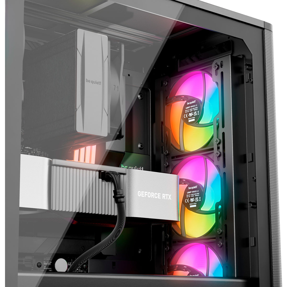 Vær stille! ren base 501 lx midi tårnhus (sort | 2x USB-A | 1x USB-C | RGB | hærdet glas)