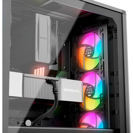 Vær stille! ren base 501 lx midi tårnhus (sort | 2x USB-A | 1x USB-C | RGB | hærdet glas)