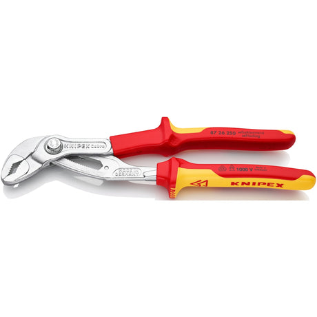 Knipex cobra vde højteknologisk vandpumpetang 87 26 250 Svensk vandpumpetang (rød gul, takkede gribeflader, gennembrudt hængsel)