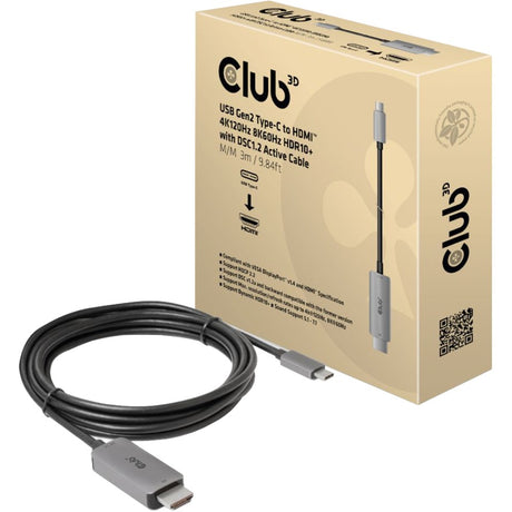 Club 3D USB Gen2 Type-C til HDMI-kabel (sort, 3 meter, 4k120hz, 8k60hz, hdr10)