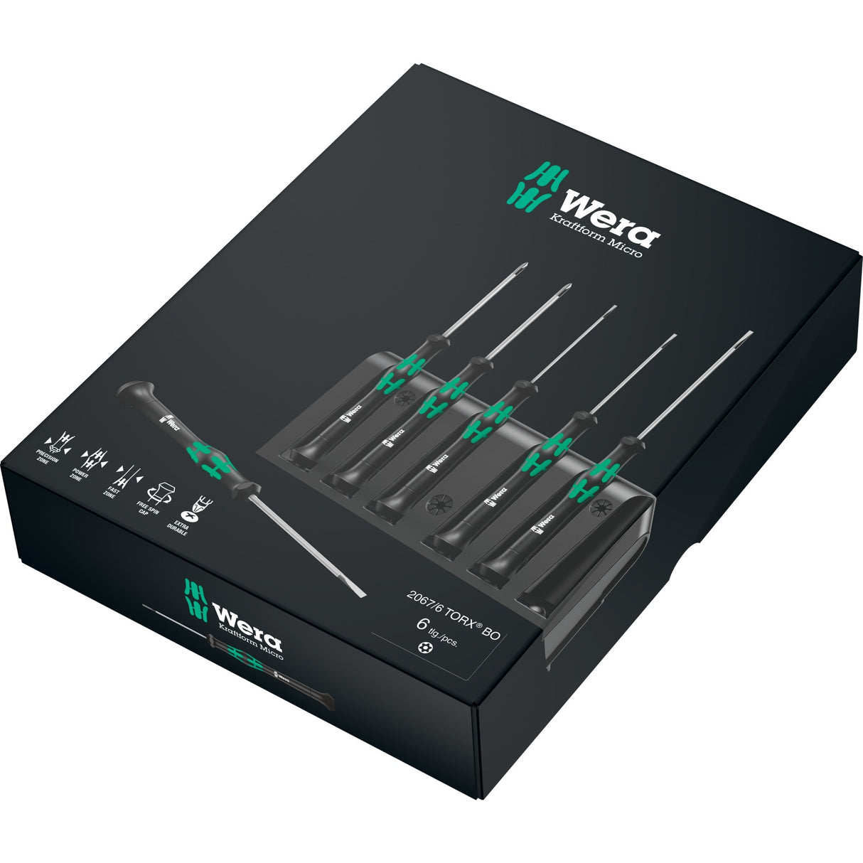 Wera 2067 6 elektronik torx bo skruetrækkersæt + stativ (sort grøn, 6-delt)
