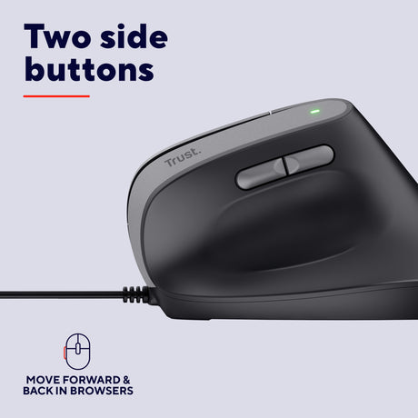 Trust bayo ii kablet ergonomisk mus (sort, 800 dpi - 2400 dpi)