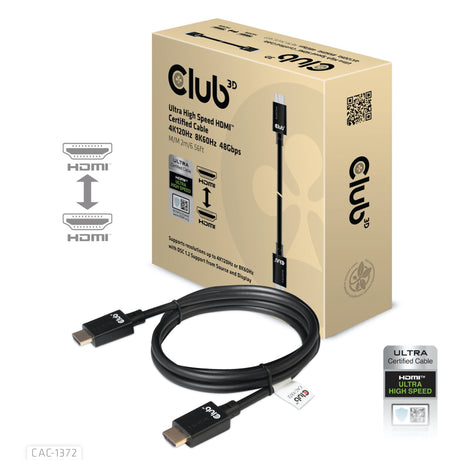 Club 3D ultra højhastigheds HDMI 2.1 certificeret kabel han-han (sort, 2 meter, 4K 120Hz, 8K 60Hz, 48Gbps)