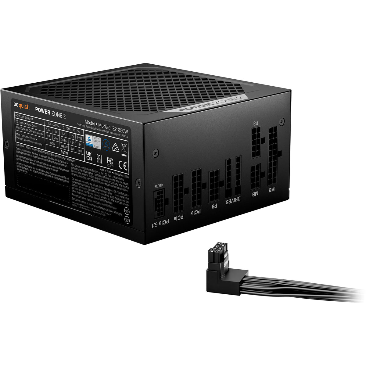 Vær stille! power zone 2 modulær 850 watt strømforsyning (sort, 1x 12v-2x6, 3x pcie)
