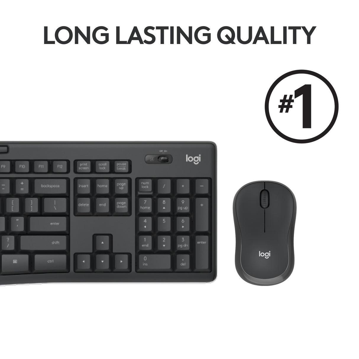 Logitech mk295 lydløst trådløst tastatur og mus combo desktop sæt (sort, us-internationalt layout (qwerty), 100%)