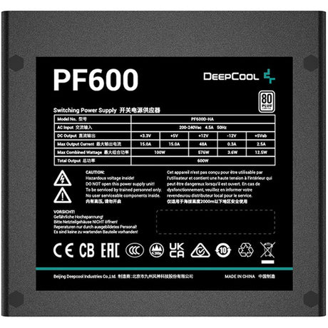 Deepcool pf600 600 watt strømforsyning (sort, 4x pcie)
