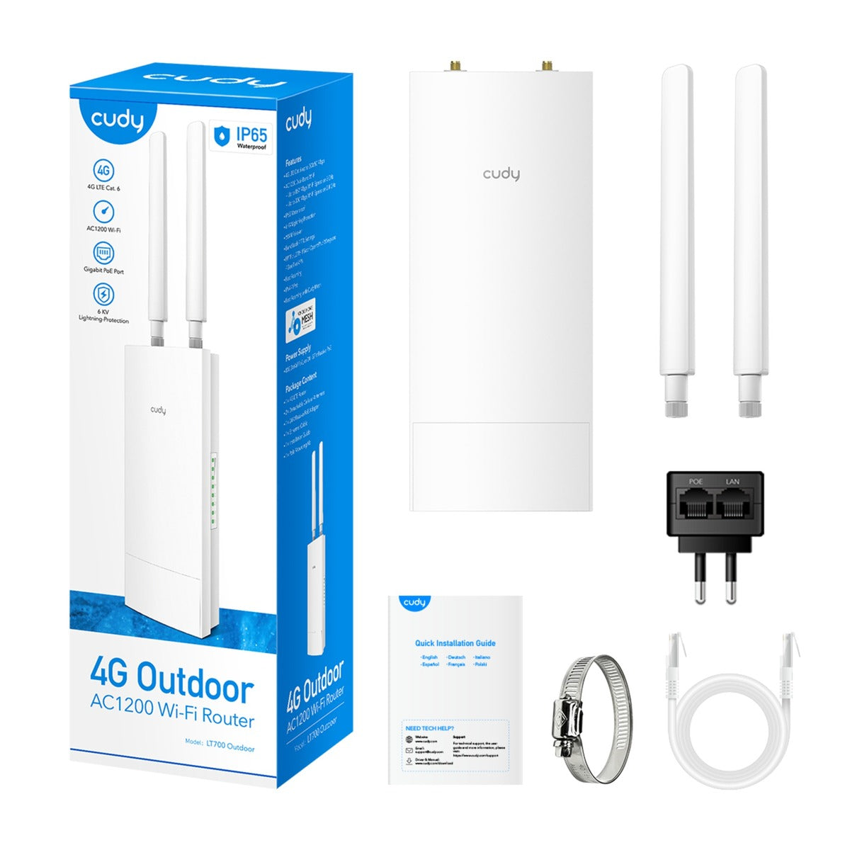Cudy Outdoor 4G LTE Cat 6 AC1200 Wi-Fi Gigabit Router (Hvid, PoE, Mesh, App)