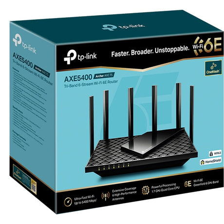 Tp-Link Archer Axe75 Axe5400 Tri-Band Gigabit WiFi 6e Router (sort)