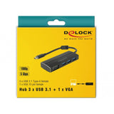 Delock USB-C 3.1 > 3x USB-A 3.0 + 1x VGA USB-hub (sort, 0,15 meter)