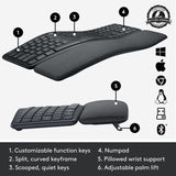 Logitech k860 ergo tastatur (sort, 100%, bluetooth, us international iso)