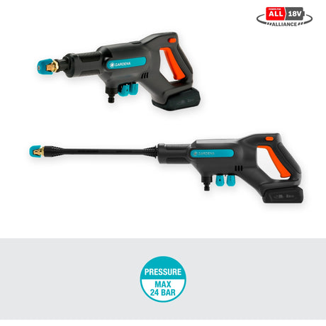 Gardena aquaclean 24 18v p4a - batteri højtryksrenser - 24 bar - inkl. batteri og oplader