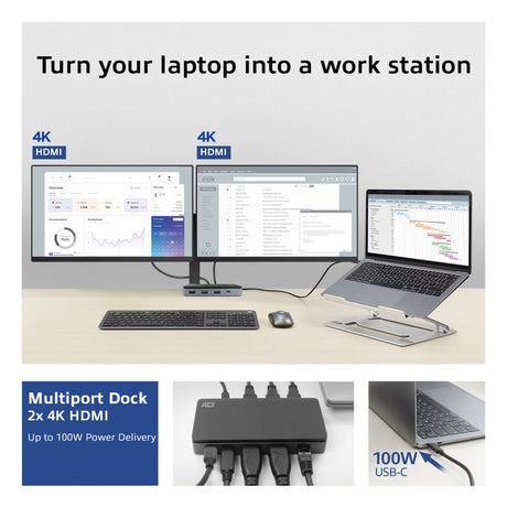 Act tilslutning USB-C 4K MST dockingstation (sort grå)