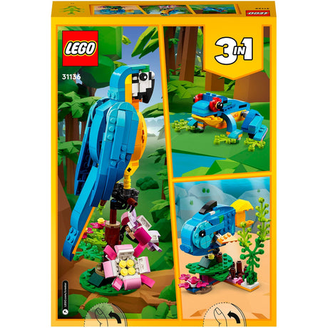 Lego creator 3i1 eksotisk papegøje - frø - fiskedyr legetøjssæt til børn - 31136