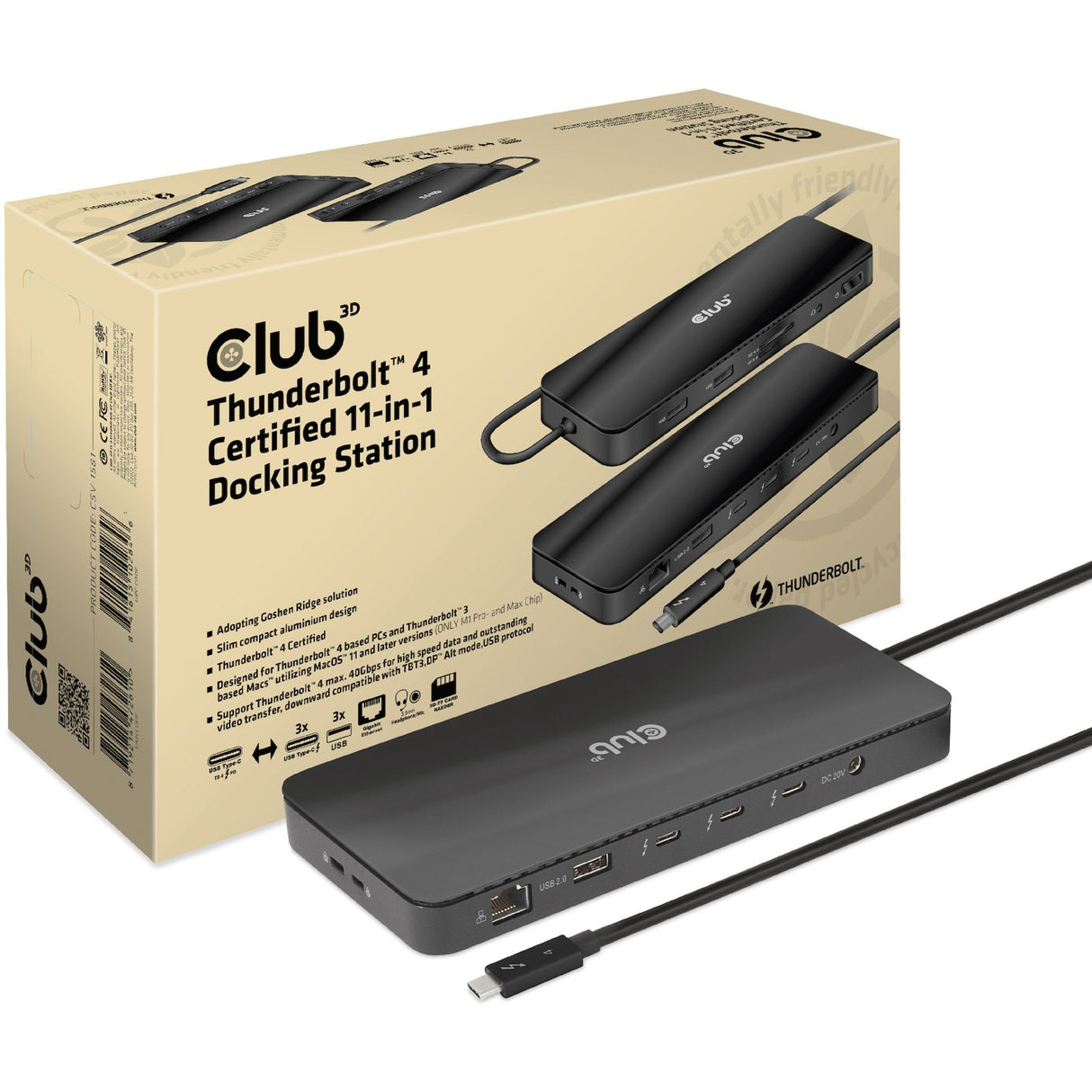 Club 3D Thunderbolt 4-certificeret 11-i-1 dockingstation (sort)