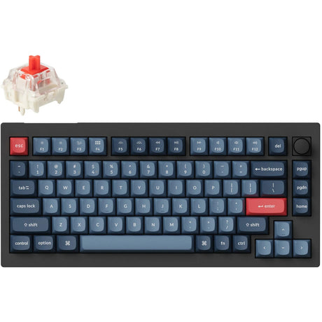 Keychron v1 max-d1 rgb mekanisk tastatur (sort, us layout (qwerty), gateron jupiter red, 75%, rgb lysdioder, double-shot pbt, hot swap, 2,4 ghz | bluetooth | usb-c, knap)