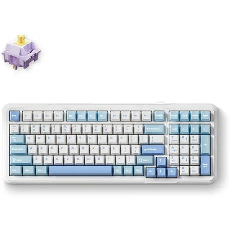 Mchose K99 Sky Blue Hyacinth trådløs pakningsmontering mekanisk RGB-tastatur (hvid, amerikansk layout (Qwerty), KTT Hyacinth, RGB, Hot Swap, Double-Shot PBT, trådløs | Bluetooth | USB-C)