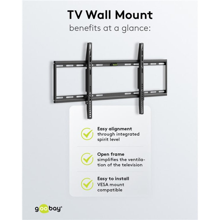 Goobay TV-vægbeslag fast 43 - 100 tommer (109 - 254 cm), max. 70 kg vægmontering (sort)