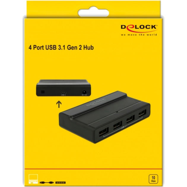 Delock external USB 3.2 gen 2 4 port hub 10Gbps USB hub (black)