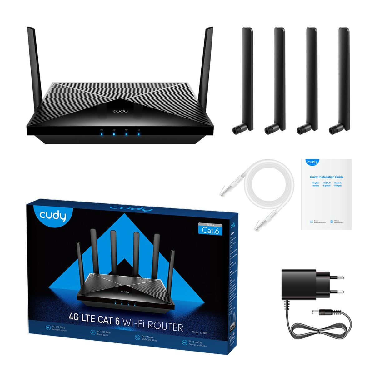 Cudy ac1200 wi-fi 4g lte-cat6 gigabit mesh-router (sort, mesh, app, 2x nano SIM-slot)