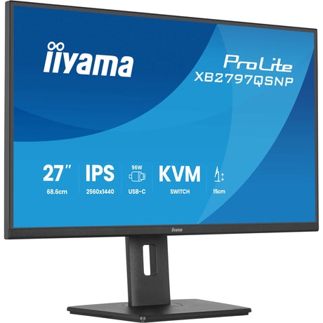 Iiyama prolite xb2797qsnp-b1 27 skærm (sort, HDMI, skærmport, 2x USB-A, 2x USB-C, RJ-45)