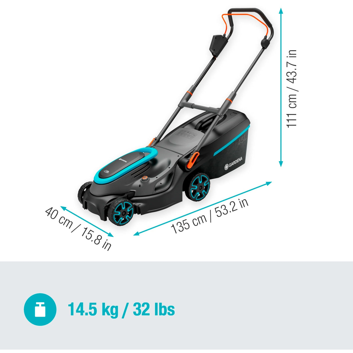 Gardena Powermax 37 36V P4A solo plæneklipper batteri uden batteri, uden lader, højdejusterbart håndtag 18 V klippebredde