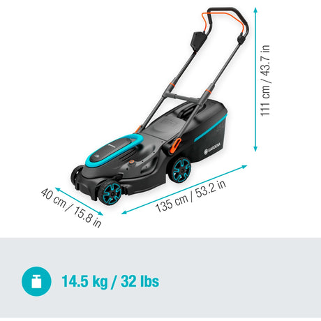 Gardena Powermax 37 36V P4A solo plæneklipper batteri uden batteri, uden lader, højdejusterbart håndtag 18 V klippebredde
