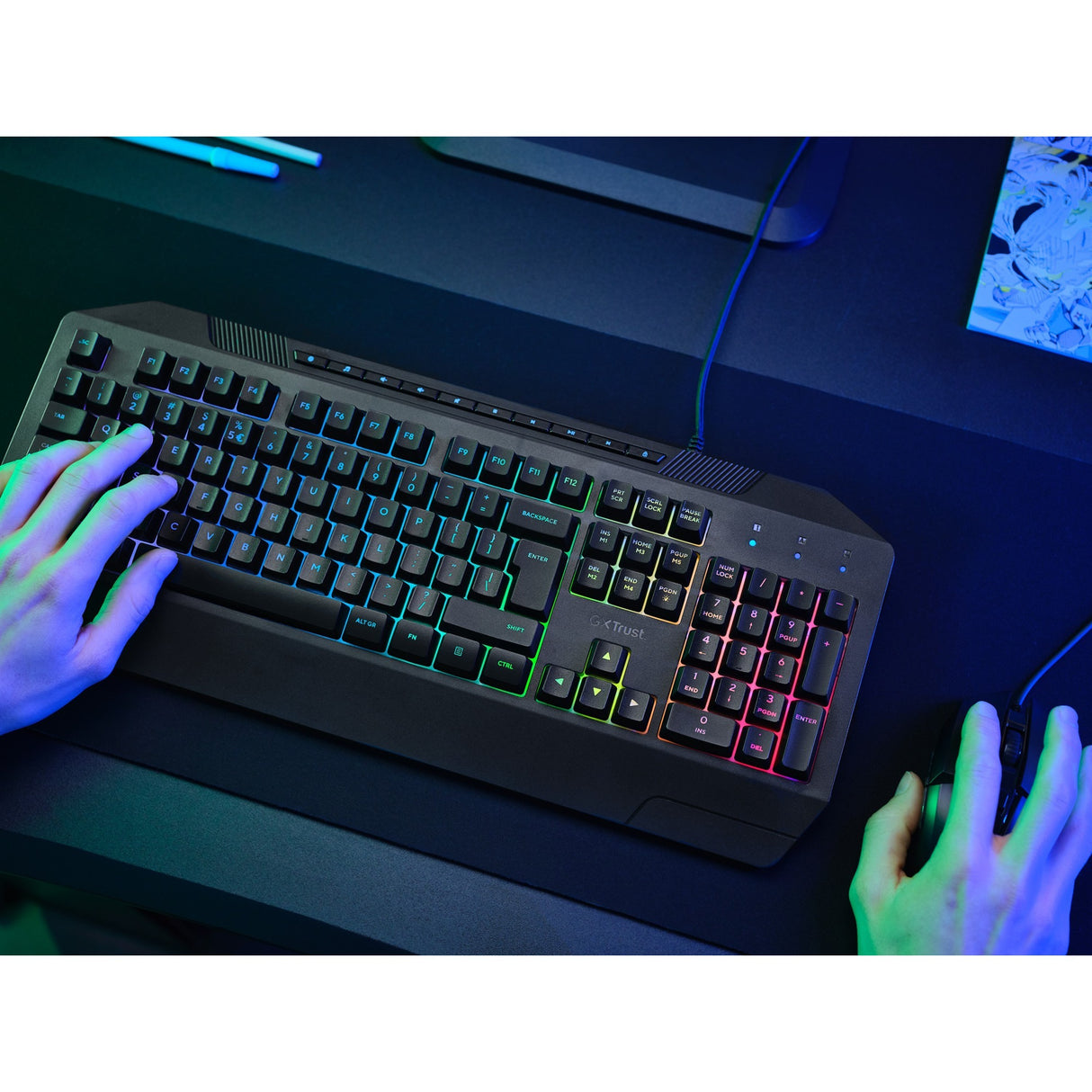 Trust GXT 836 EVOCX RGB gaming tastatur (sort, amerikansk layout (QWERTY), membran, 100 %, RGB)