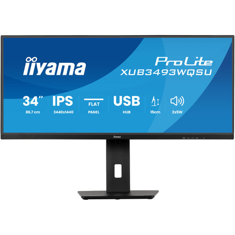 Iiyama prolite xub3493wqsu-b6 34 ultrabred skærm (sort (mat), 2x HDMI, skærmport, 2x USB-A, USB-B, 2x USB-C)