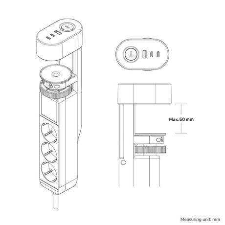 Neomounts DS22-840BL6 skrivebordsstik med klemme og USB-C- og USB-A-porte - hurtigopladningsstik (sort)