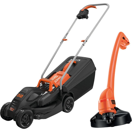 Black+decker 1000w 32cm plæneklipper + 250w græstrimmer (sort orange, græsplæner op til 250m²)