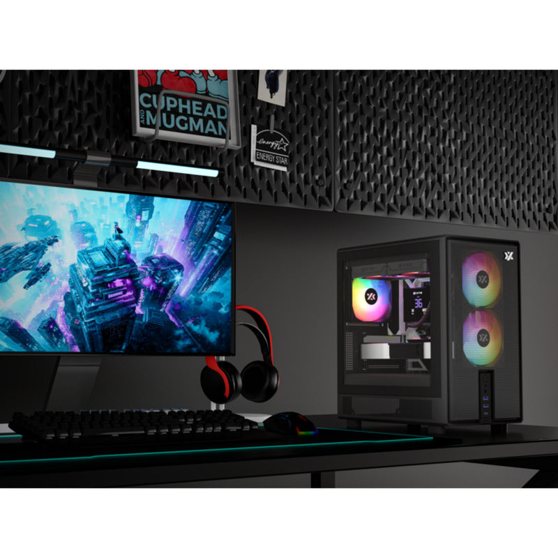 Xyz pc gear atom midi tårnhus (sort | 2x USB-A | 1x USB-C | hærdet glas)