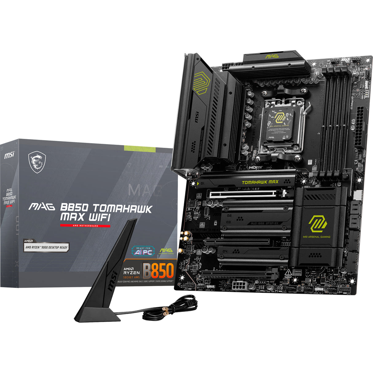 MSI Mag B850 Tomahawk Max WiFi Socket AM5 bundkort (RAID, 5GB-LAN, WiFi 7, BT, lyd, ATX)