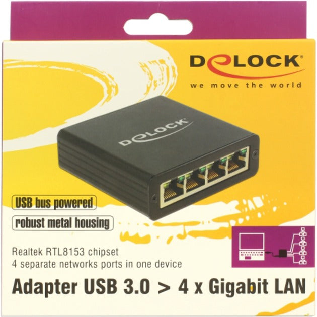 Delock USB 3.0 > 4x gigabit LAN-adapter (sort, 80 centimeter)