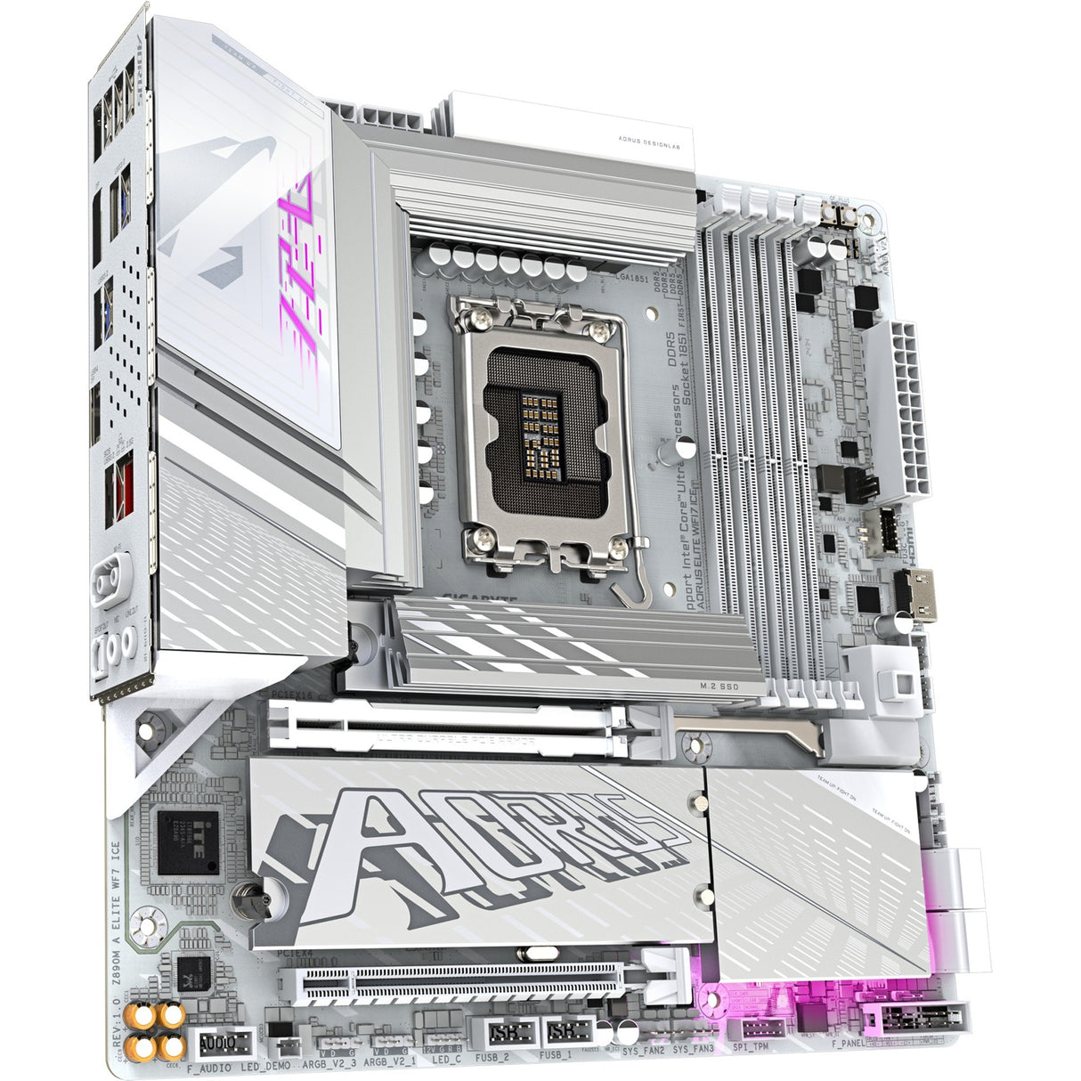 Gigabyte Z890M Aorus Elite WF7 Ice Socket 1851 bundkort (RAID, 2,5 GB-LAN, Wi-Fi 7, BT, lyd, µATX)