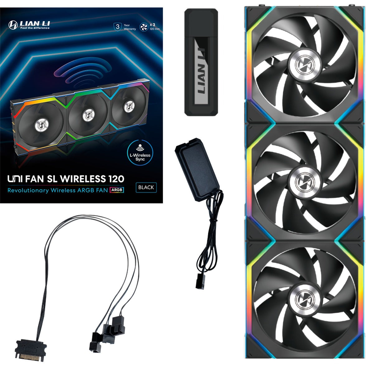 Lian Li Uni Fan SL120 Wireless RGB Case Fans (sort, 3 stykker, 120 x 124,5 x 28 mm, PWM)