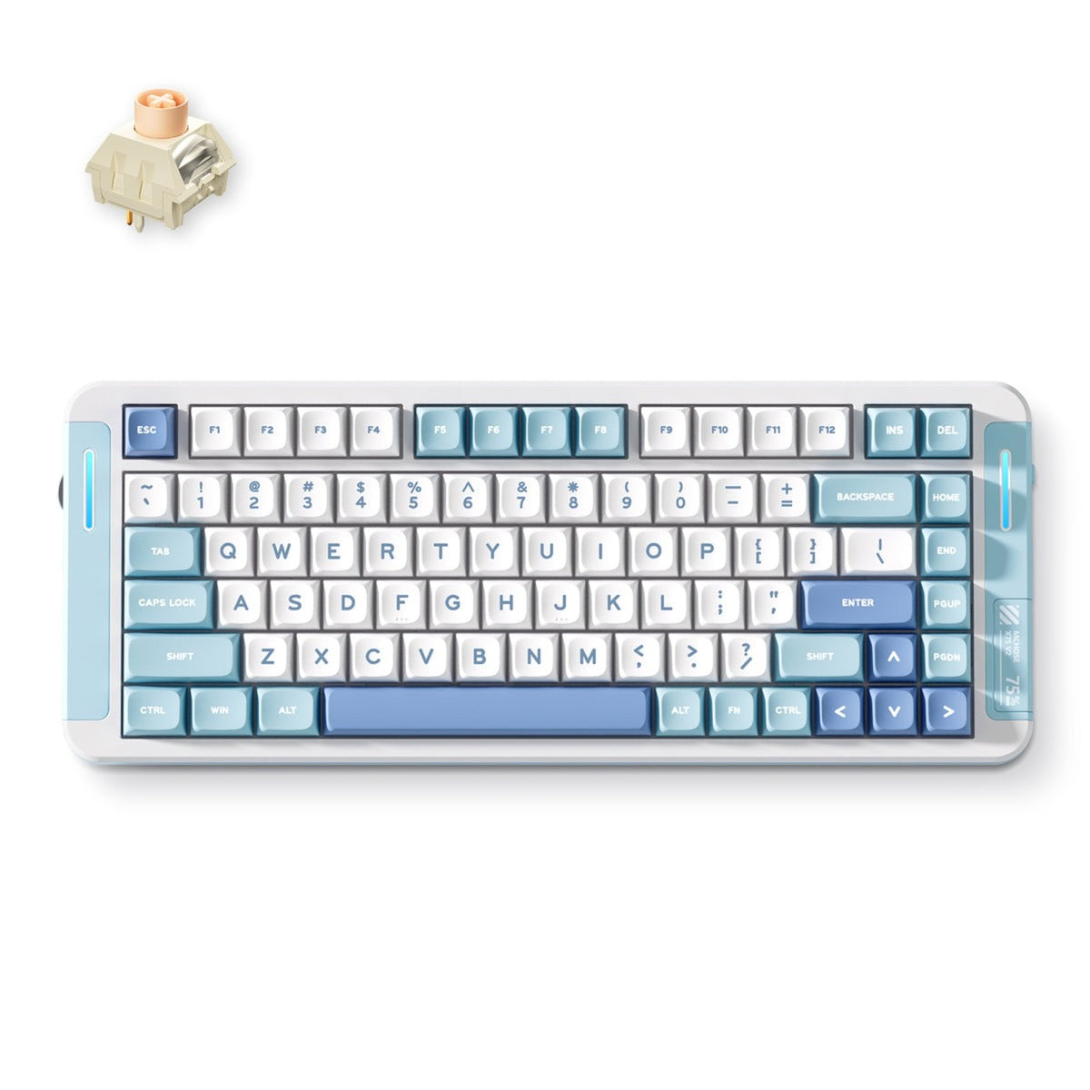 Mchose x75 v2 blue icy creamsicle brugerdefineret mekanisk tastatur (hvid, us layout (qwerty), kailh box isic creamsicle, 75%, rgb, hot swap, double-shot pbt, trådløs | bluetooth | usb-c)