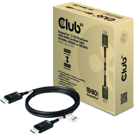 Club 3D DisplayPort 2.1 Vesa DP80 certificeret kabel han-han (sort, 1,2 meter, 4K 240Hz, 8K 60Hz, 80Gbps)