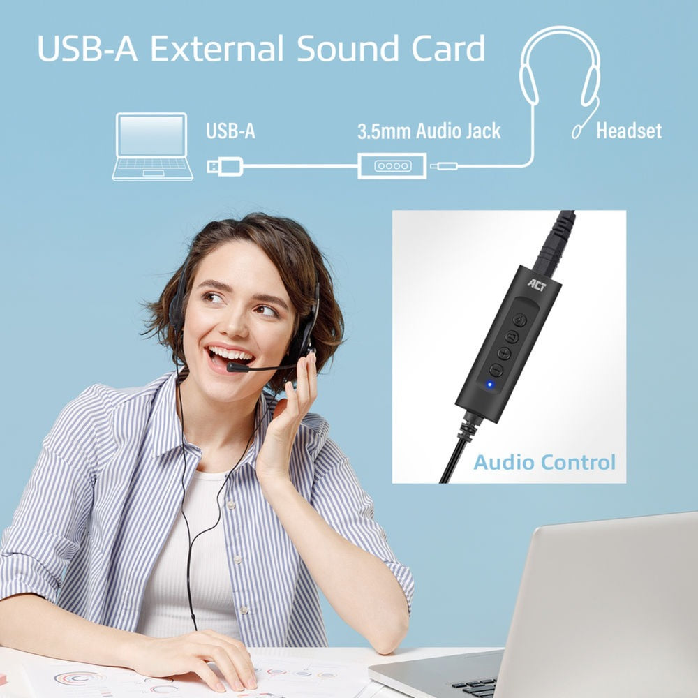 Akt-tilslutning USB-A eksternt lydkort (sort)