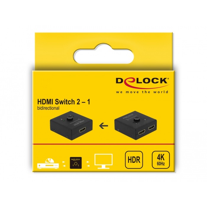 Delock HDMI-switch 2 - 1 tovejs 4k 60 Hz (sort)