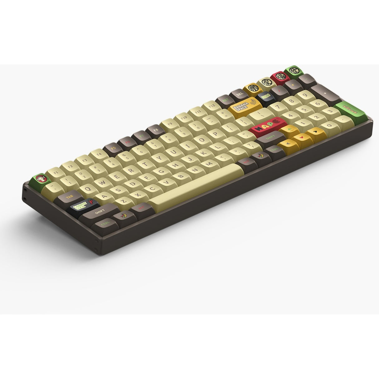 Iqunix f97 happy ape trådløst mekanisk tastatur (brunt, us-layout (qwerty), cherry mx red, 96%, rgb-lysdioder, hot-swappable, pbt, 2.4ghz | bluetooth 5.1 | usb-c)