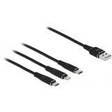 Delock USB-opladningskabel 3 i 1 til lyn, micro-USB, USB-C-kabel (sort, 1 meter)