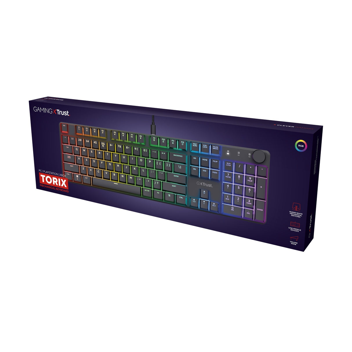 Trust GXT 866 Torix mekanisk gaming-tastatur (sort, amerikansk layout (QWERTY), Huano Red, 100 %, RGB)