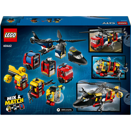 Lego city - helikopter, brandbil og ubåd remix byggelegetøj (60462 | sæt med 3 modulære køretøjer)