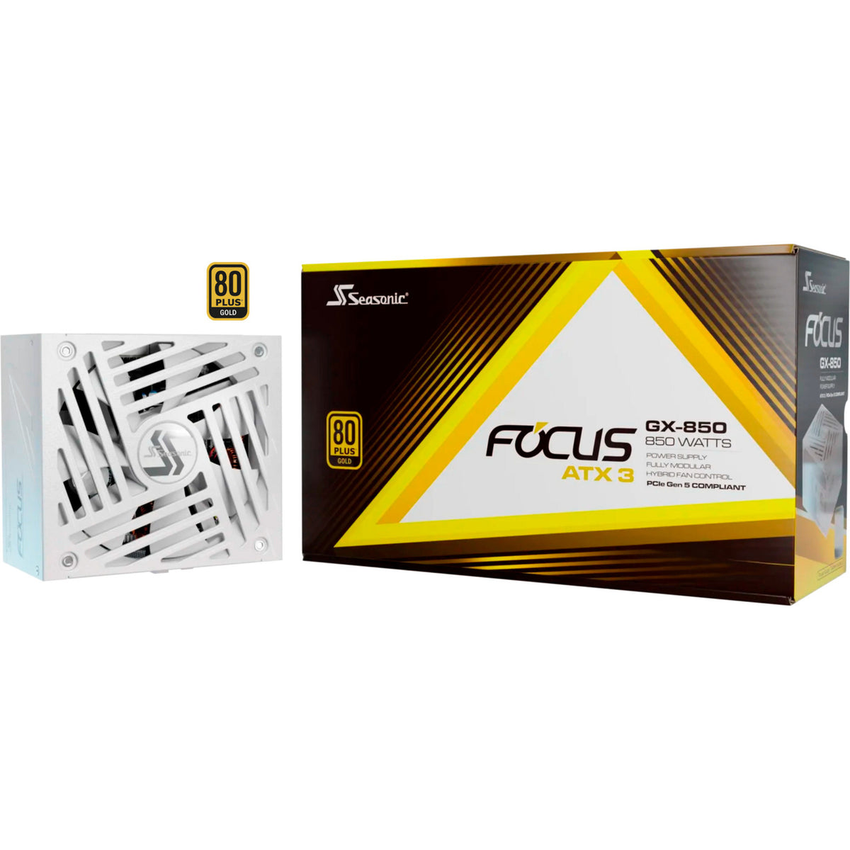 Seasonic focus-gx-850-v4 atx3.0 modulær 850 watt strømforsyning (hvid, 1x 12vhpwr, 3x pcie)